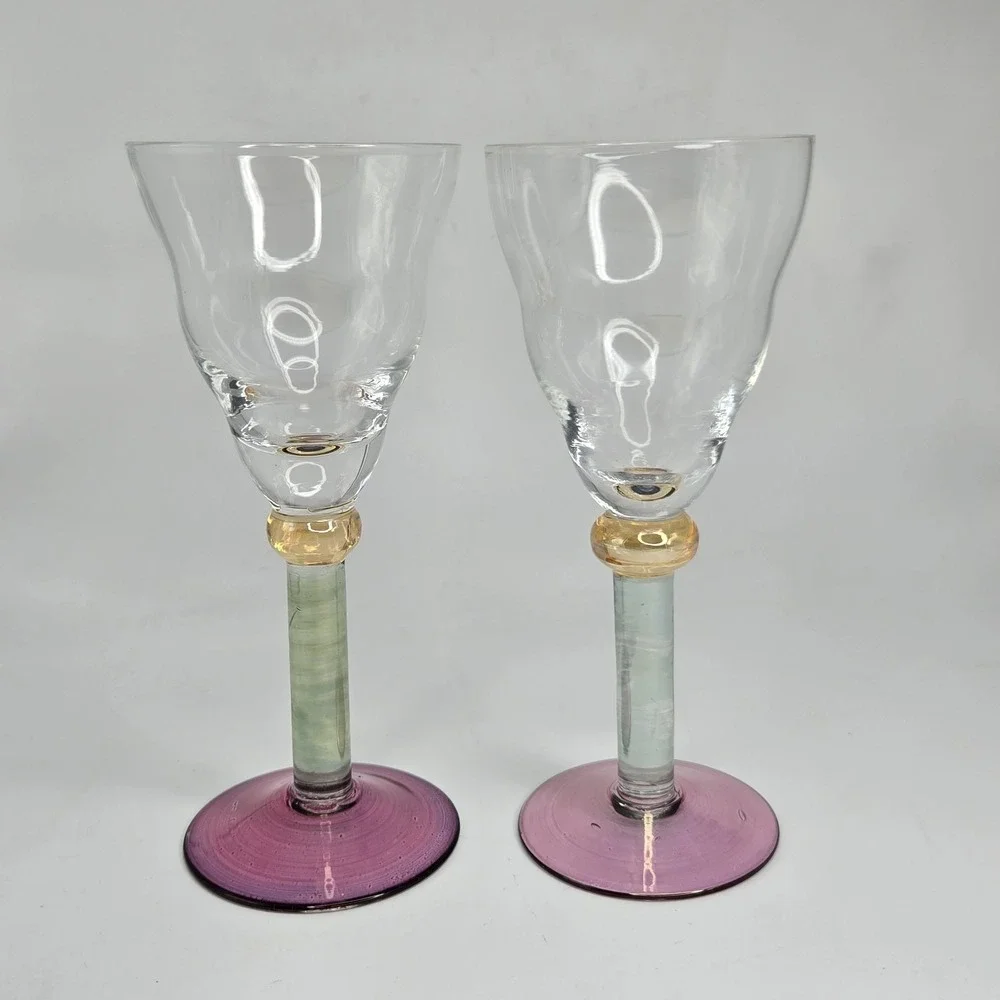 Andoas By Sasaki Handcrafted Multi-colored Crystal Water Goblets Set of 2‎